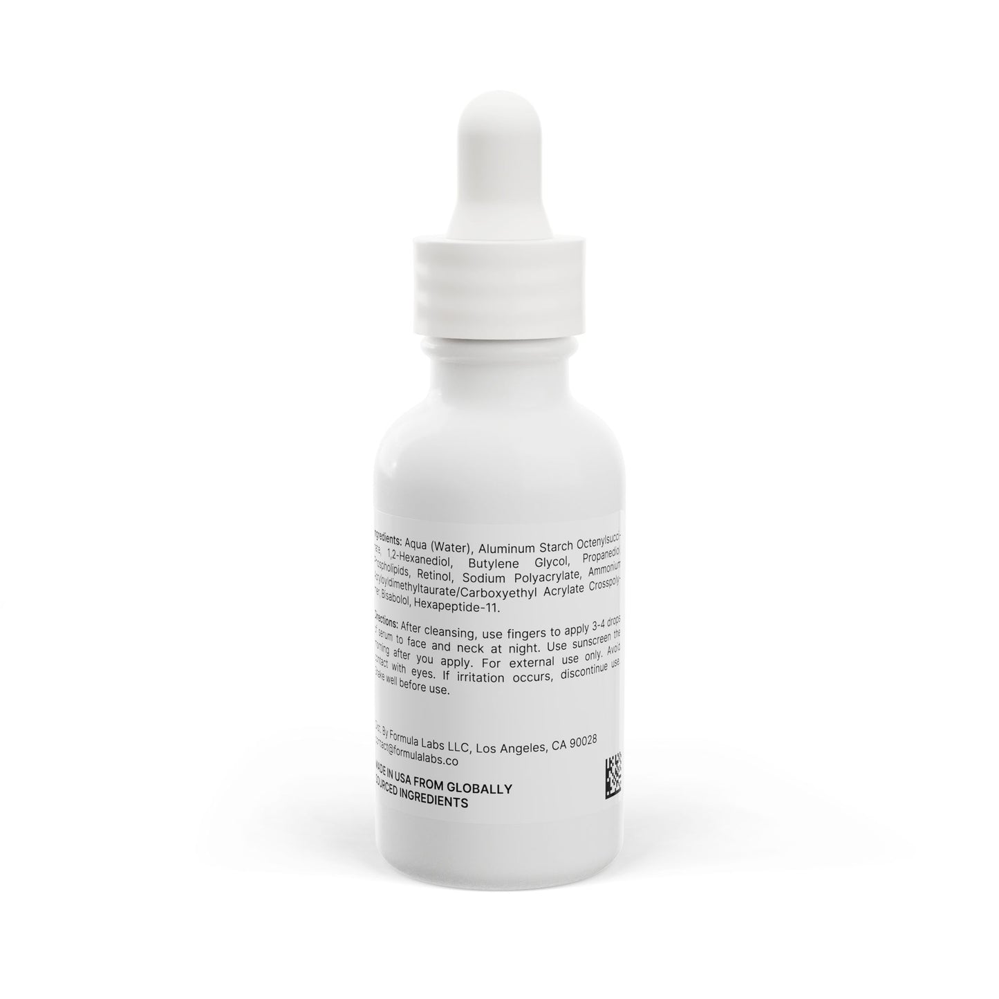 Retinol Repair Serum in a white bottle with a dropper, showing ingredients.