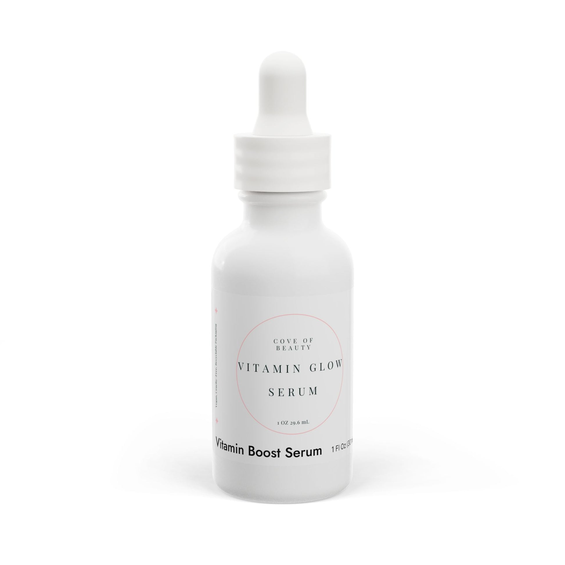 Vitamin Glow Serum in a white bottle with a dropper, designed to brighten and enhance the skin's natural radiance with potent vitamin ingredients.